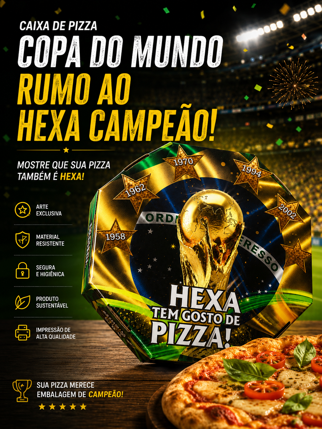 CAIXA DE PIZZA COPA DO MUNDO 35cm— RUMO AO HEXA CAMPEÃO! - Imagem 5