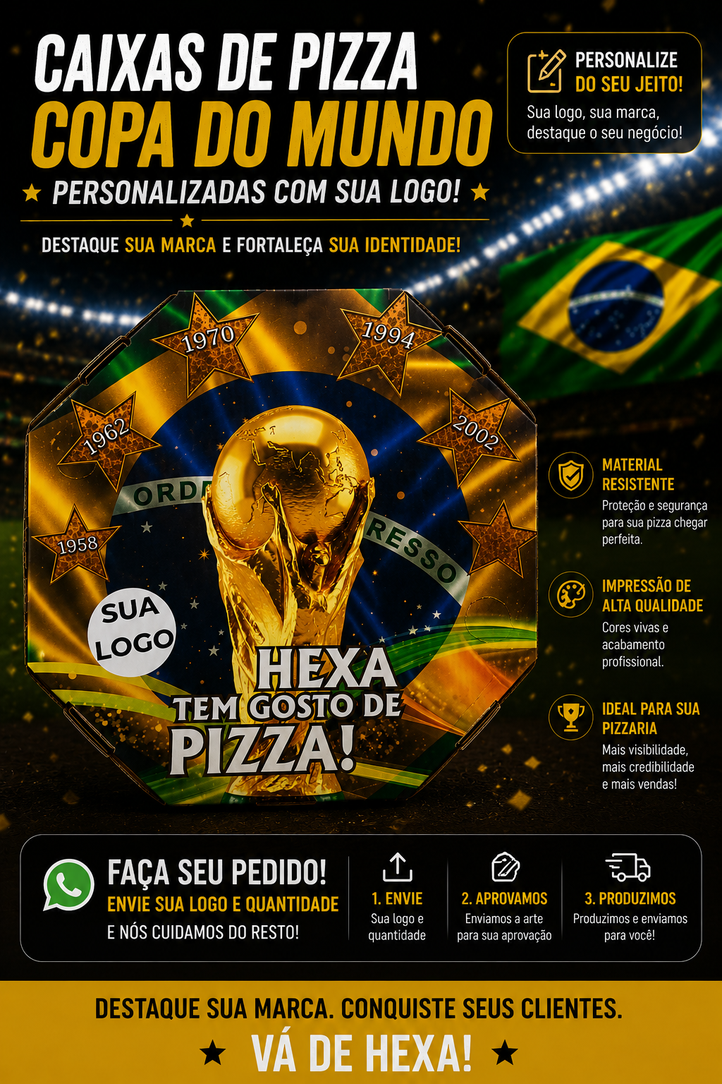 CAIXA DE PIZZA COPA DO MUNDO 35cm— RUMO AO HEXA CAMPEÃO! - Imagem 4