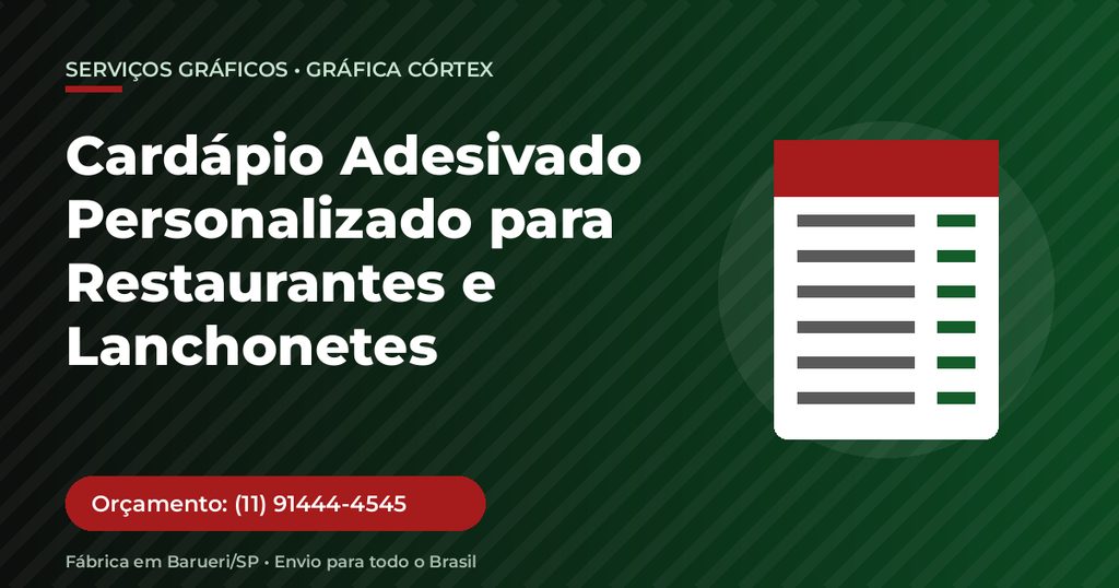 Cardápio Adesivado Personalizado para Restaurantes e Lanchonetes