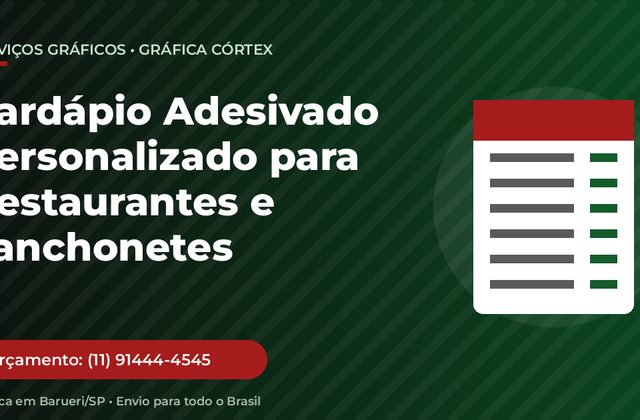 Cardápio Adesivado Personalizado para Restaurantes e Lanchonetes