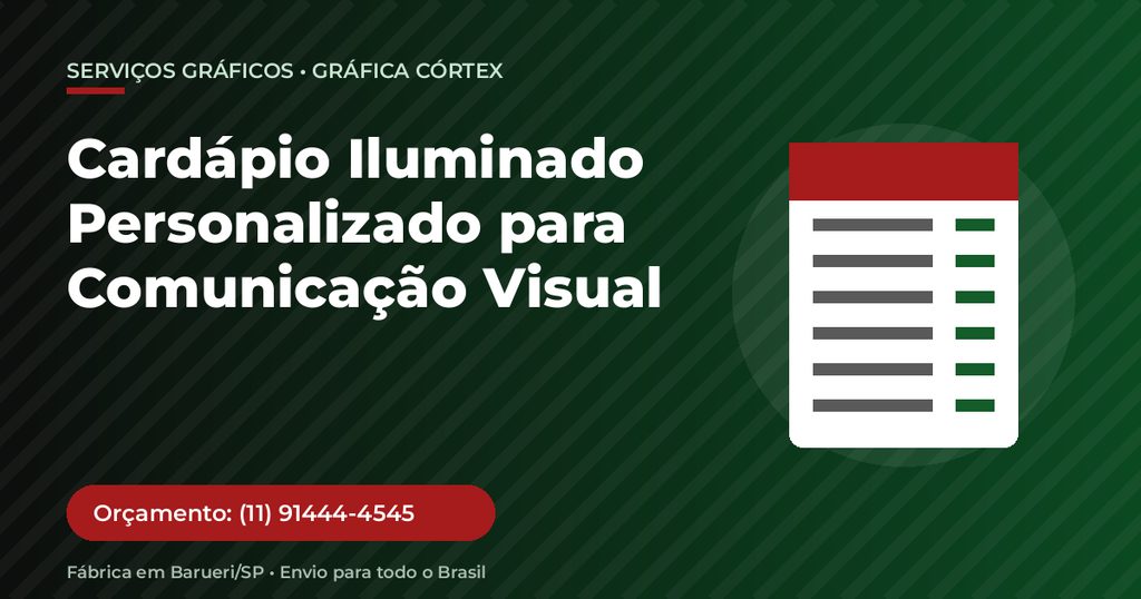 Cardápio Iluminado Personalizado para Comunicação Visual